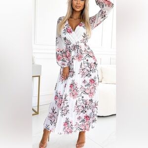 Floral Maxi Dress in Pink and White